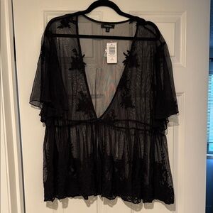 torrid Black Sheer Lace Deep V Peplum Blouse